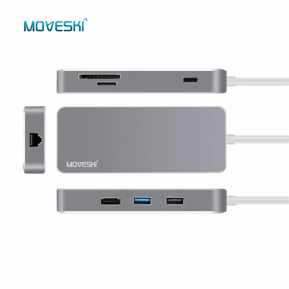 Moveski VT102 PD Быстрая зарядка Ethernet USB C-type C концентратор с портом для зарядки HDMI порт