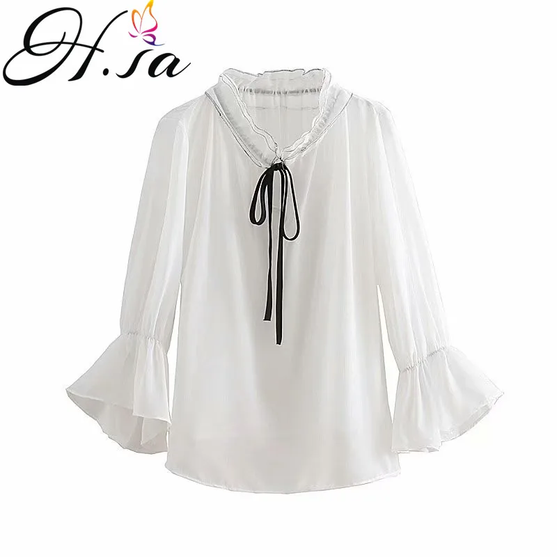 H. SA blusa feminina 2019 женские белые рубашки с бантом на шее Поддельные 2 шт. шифоновые блузки женские Топы прозрачные повседневные рубашки Roupa Mujer