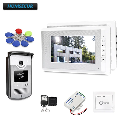 HOMSECUR 4 Wire 7\ Video Door Intercom System with 2 Monitors 1Camera 700TVL RFID Unlock Exit Button Support for Villa/House HOMSECUR 4 Wire 7\ Video Door Intercom System with 2 Monitors 1Camera 700TVL RFID Unlock Exit Button Support for Villa/House