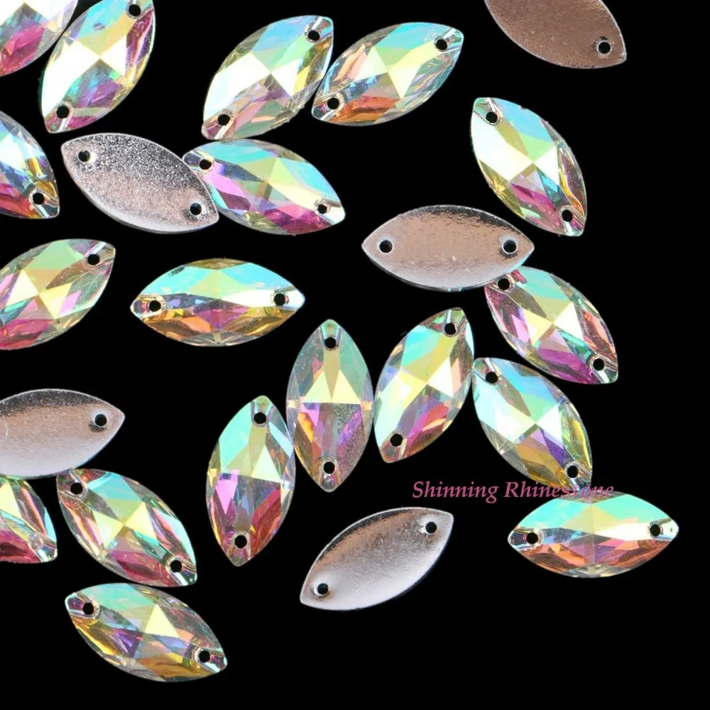 

Horse Eye / Leaf Crystal AB Sew On Rhinestone Two Holes Sewing On Stones Silver Base Beads Sew-On 6x12mm / 9x18mm / 11x24mm