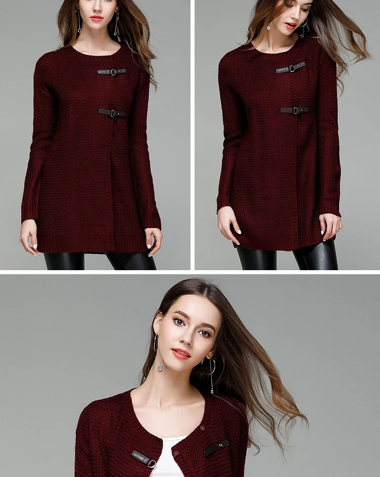 2017 autumn and winter new speed sell through women's large size solid color knitted cardigan sweater in the long sweater jacket female (7)