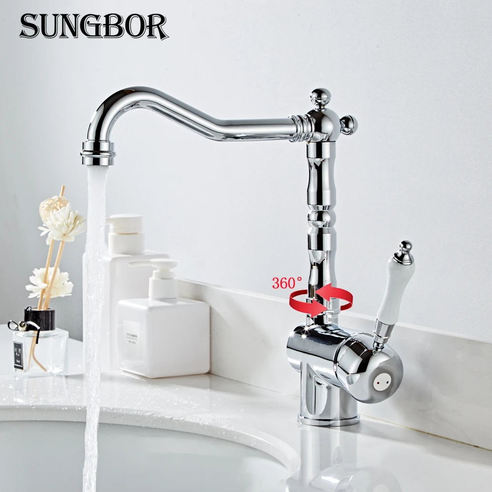 

Bathroom Faucet Chrome Cold Hot Water Brass 360 Degree Turn Basin Faucet Water Tap Ceramic handle Single Handle Water Faucet