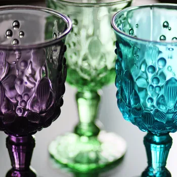 

1 Pcs New KEYAMA Colorful European-style retro aquatic carved Glass cup Red wine glass Juice glass cup Home decorative goblets