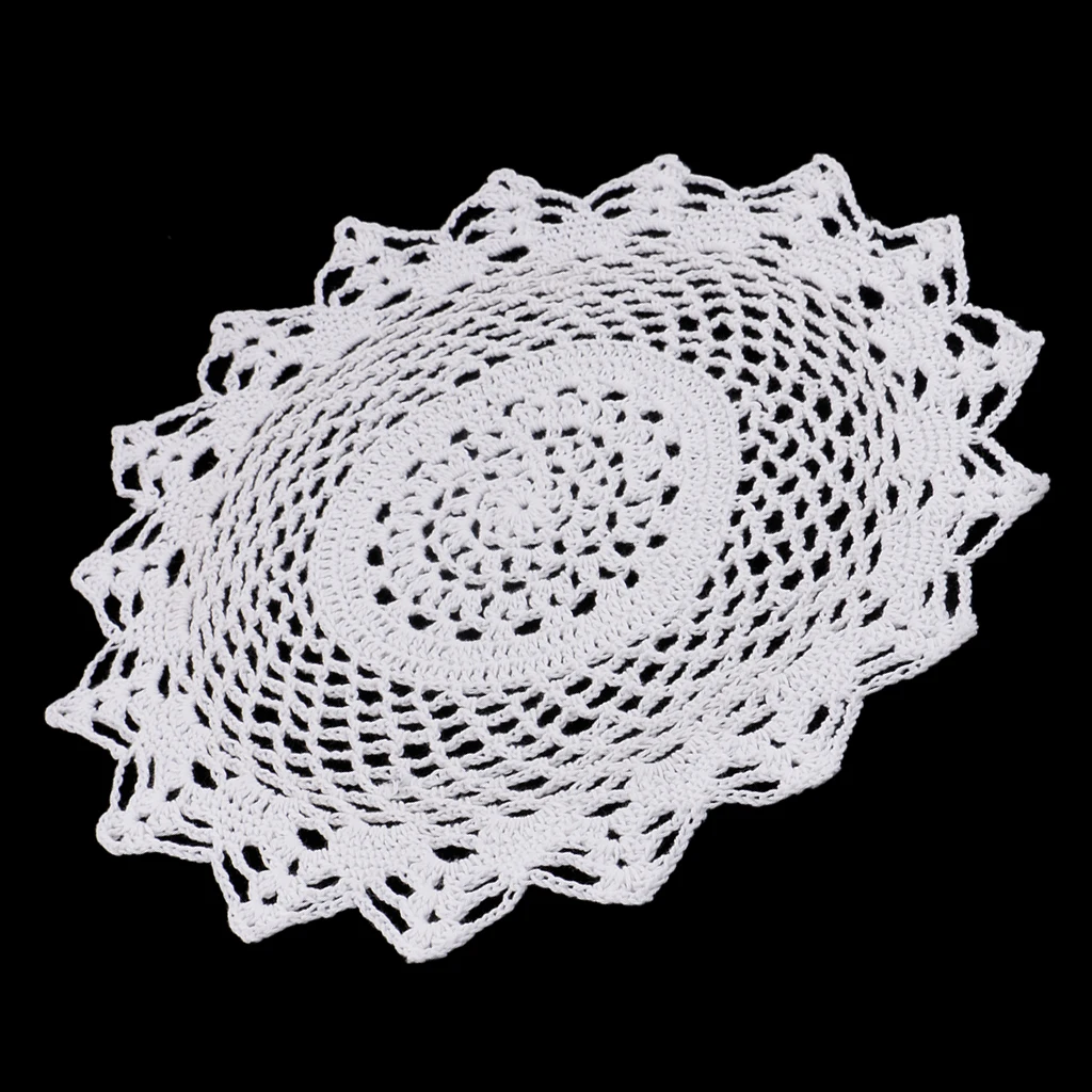 Flower Shape White Crochet Cotton Lace Doily Table Placemat Doilies Mat 30cm