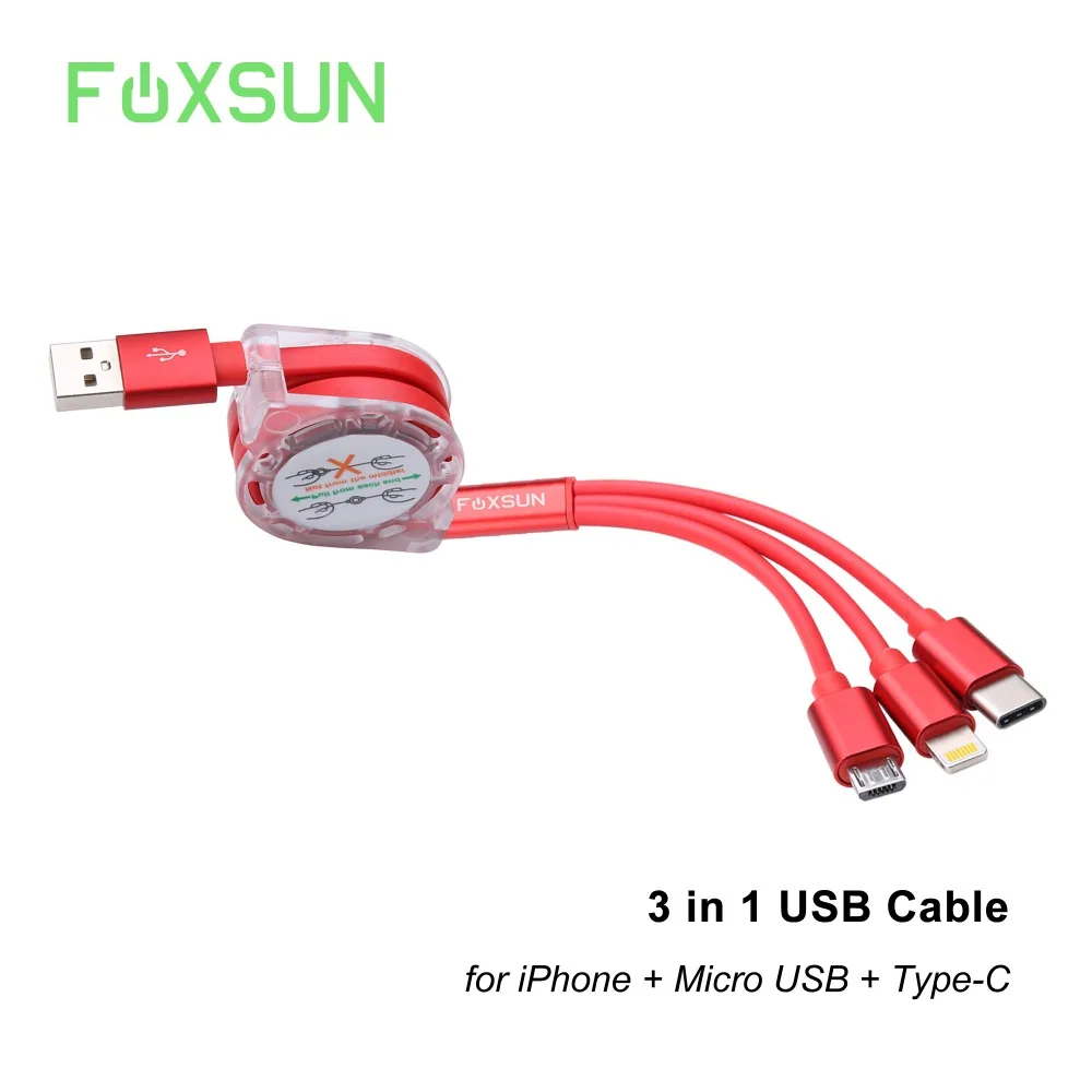 قابل للسحب 3 في 1 شحن كابل ل البرق مايكرو usb نوع c آيفون × 8/باد سامسونج ملاحظة 8 ، s8 onplus 5 طن ، lg ، جوجل ،