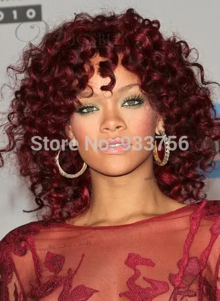 Custom Rihanna Purple Red 99j 180density Curly Virgin Brazilian