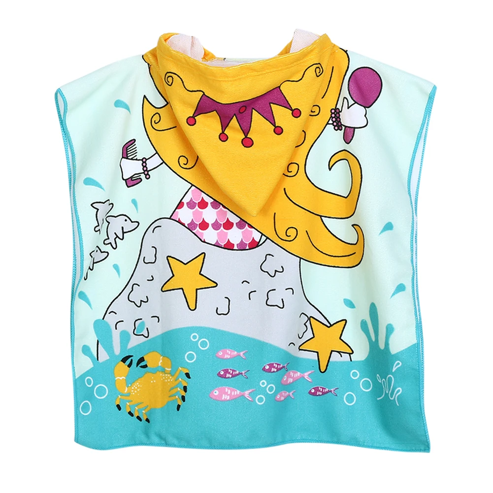 Детский пляжный плащ из полиэстера, полотенце, детское банное полотенце с капюшоном с рисунком русалки и акулы для маленьких мальчиков и девочек