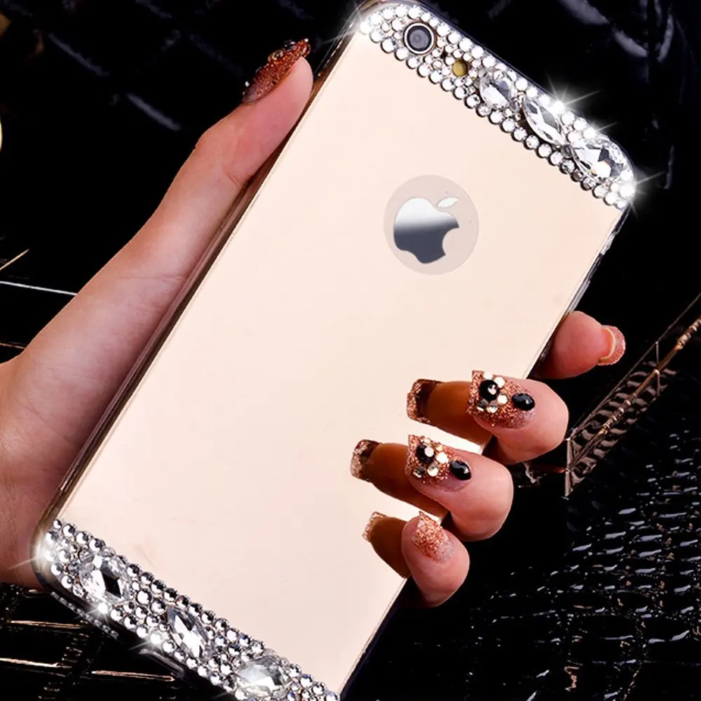 Gold / Silver Diamond Bling Crystal TPU Plating Mirror Phone Case For Apple iPhone 5 5S 6 6s / 6 Plus / 6s plus Case Back Cover