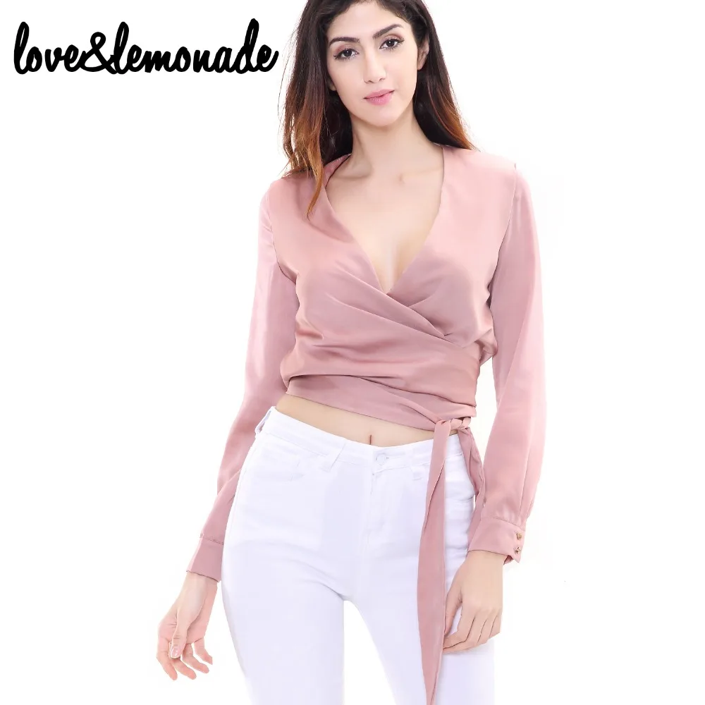 

Love&Lemonade Brown Light Polyester Fabric V-Neck Long-Sleeved Blouse TB 9056