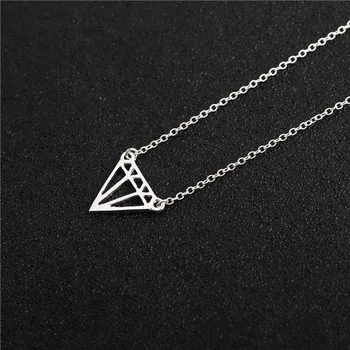 

10 geometric hollow nut cone lozenge charm necklace flat polygon triangle shape hollow pendant ladies rhombus pendant necklace