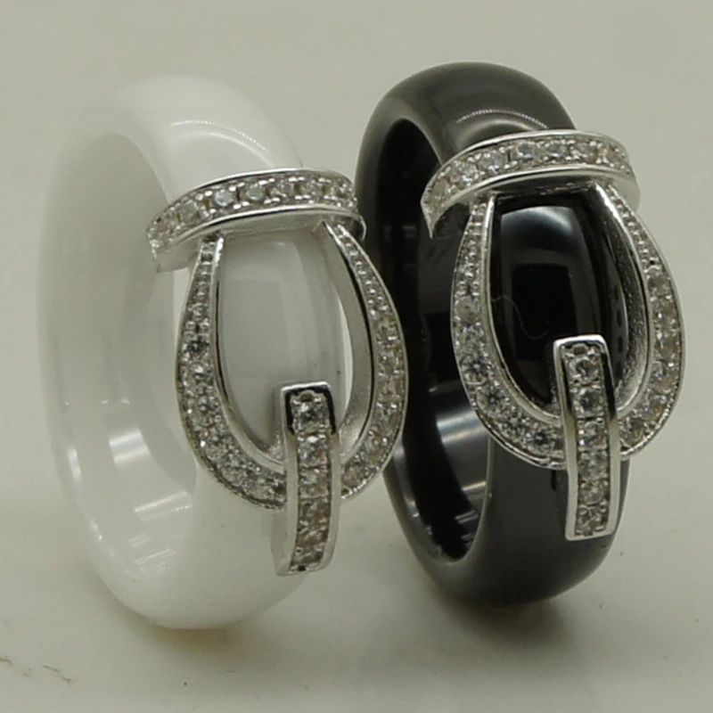 

women/girl 6mm elegant design full cz paved buckle scratch proof ceramic ring