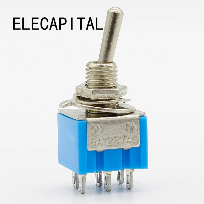 

5pcs/Lot Blue 6-Pin DPDT ON-ON Mini 6A125VAC Miniature Toggle Switches
