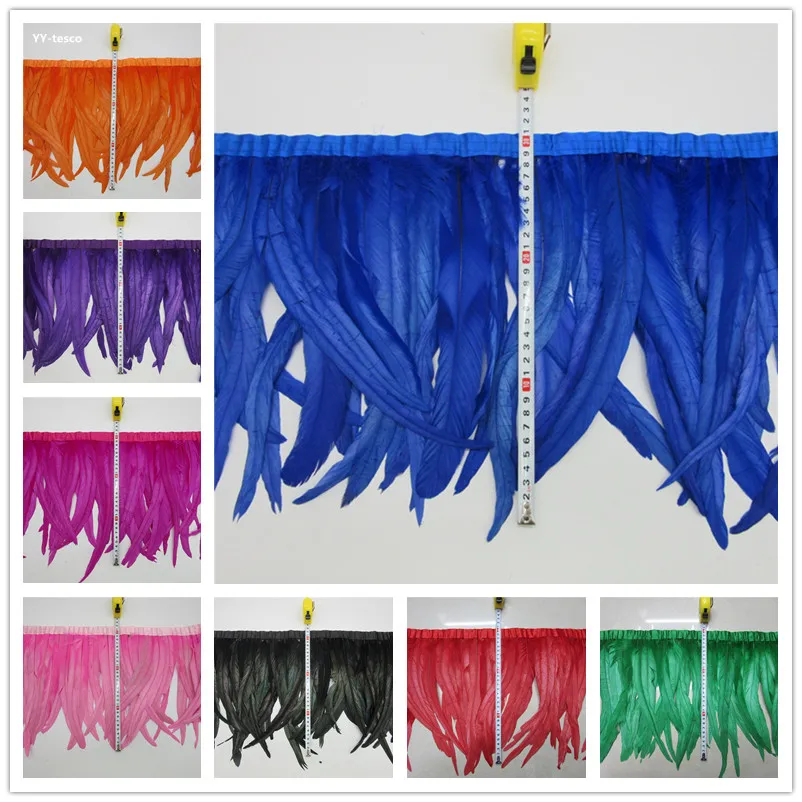 

10 yards Chicken Tail Feather Trims Cock Tail Ribbon 30-35cm 12-14" Rooster Feather Ribbon DIY Party wedding costume decoration