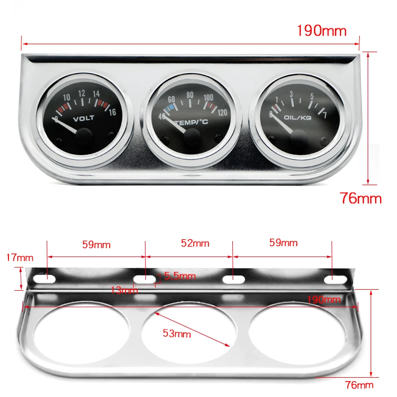 Температура воды масла давление Вольт Калибр 52 мм 3 в 1 тройной Калибр комплект хром ободок черный/белый цвет лица с Temp& датчик давления