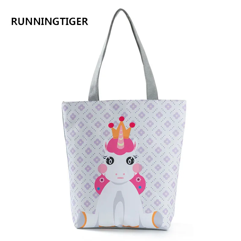 

RUNNINGTIGER Cartoon Unicorn Print Tote Handbag Bag Female Canvas Design Beach Bag Lady Daily Use Shoulder Bag Shopping Bags
