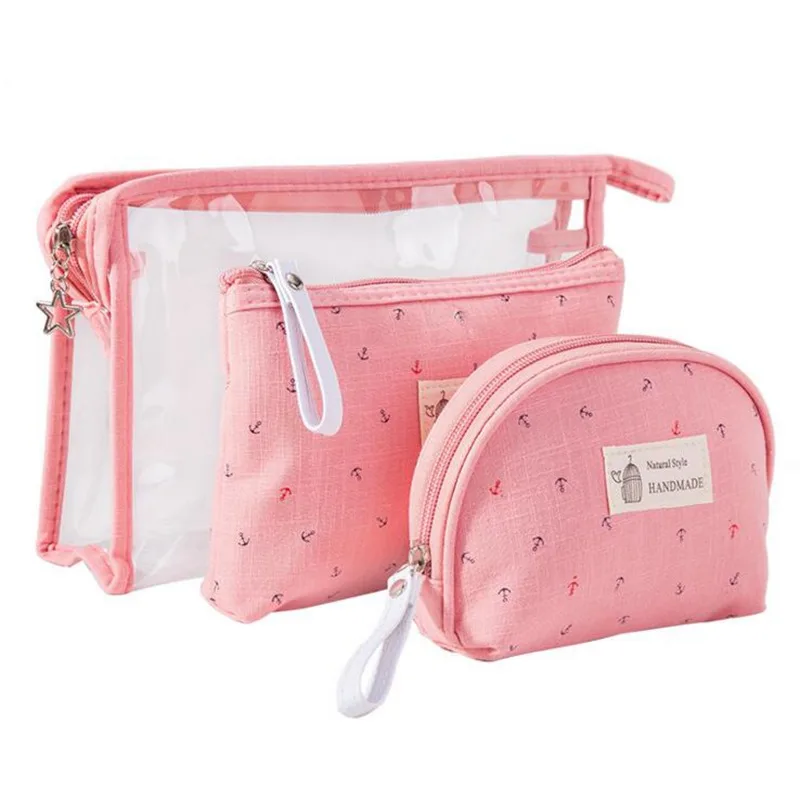 

Transparent Anchor Pattern Travel Cosmetic Bag Women PVC Multifunction 3Pcs/Set Makeup Bag Storage Zipper Make Up Organizer Case