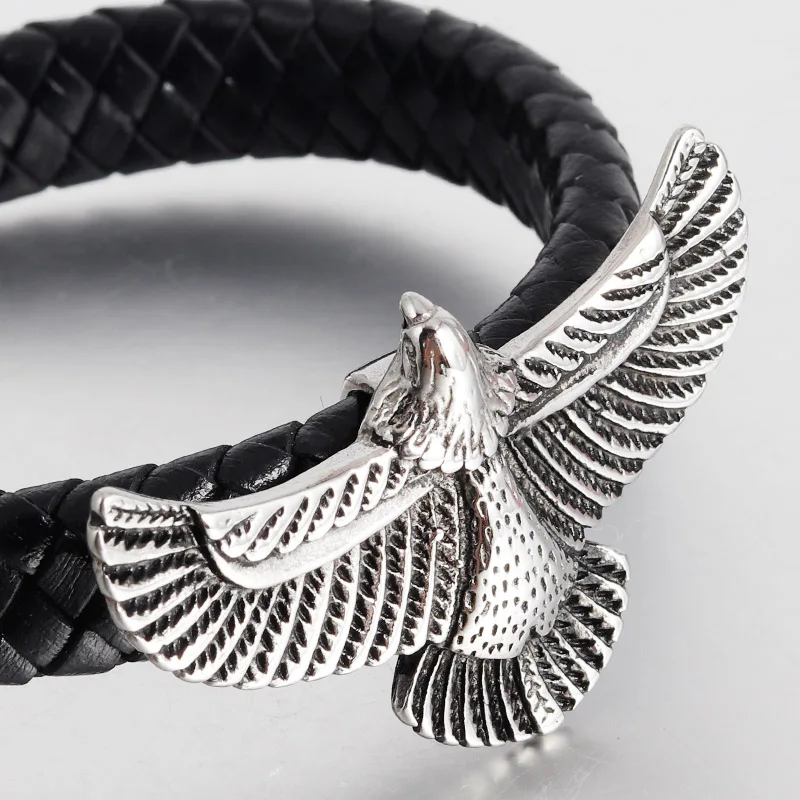 Гипербола браслет с фигуркой Орла для мужчин ювелирные изделия черные браслеты из натуральной кожи нержавеющая сталь магнитная пряжка обертывание браслет