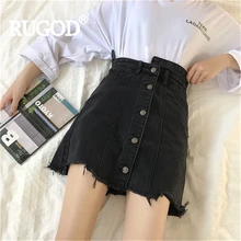 RUGOD женские черные джинсовые юбки с высокой талией, однобортная тонкая джинсовая мини-юбка с кисточками, модная женская Повседневная Корейская юбка