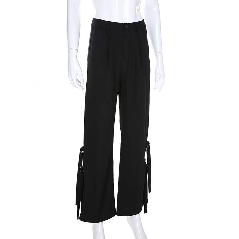 HEYounGIRL черные брюки-клеш с завышенной талией лоскутный полосатый костюм брюки капри Harajuku расклешенные брюки женские уличные офисные