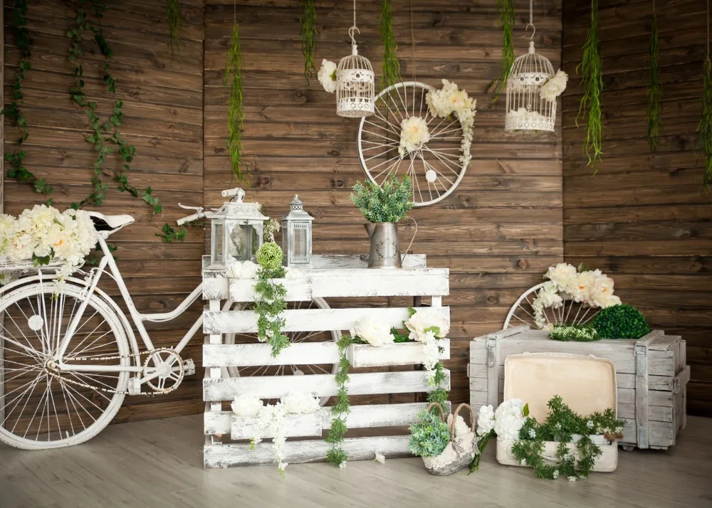 Capisco white bicycle Photogrpahy backdrops Wood floor flowers Photo background newborn shower backdrop wedding photo props
