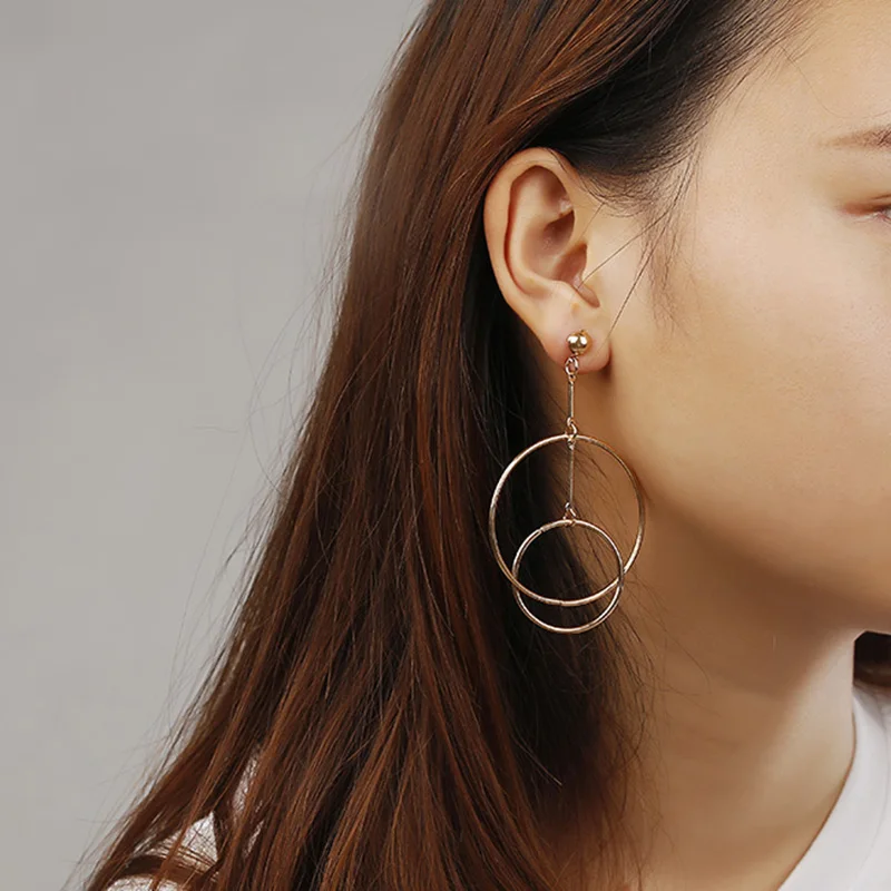 

Simple Trendy Gold Sliver Color Geometric Big Round Circle Earrings For Women Fashion Large Hollow Drop Earrings Party Jewelry