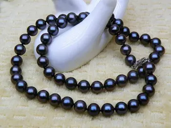 

VERL GORGEOUS 18" 10-11MM TAHITIAN AAA+ NATURAL BLACK PEARL NECKLACE 925silver WHITE