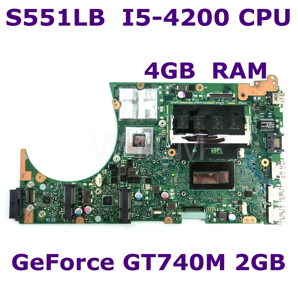 

S551LB MAIN_BD._4G/I5-4200U/AS GT740M 2GB Mainboard For ASUS S551 S551L S551LN S551LA R553L K551L Motherboard 90NB02A0-R00041