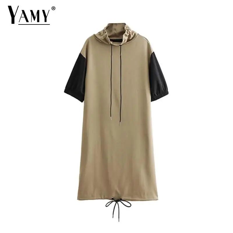 

2019 Summer dress women Sexy short sleeve chic Khaki patchwork Party dress Csual loose plus size dress korean clothes vestidos