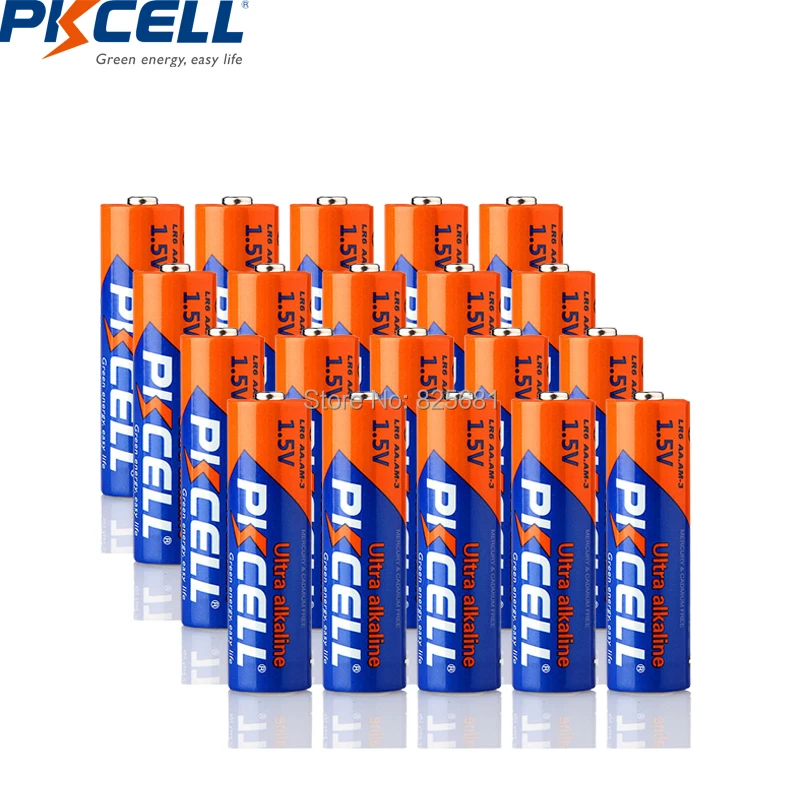 PKCELL 20Pcs LR6 1.5V 360min AA Super Alkaline Dry Battery