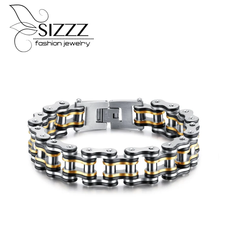 SIZZZ 20,5 см Длина 82 г Вес браслет из нержавеющей стали велосипедная цепь Стиль Многоцветный вакуумное покрытие браслет для мужчин