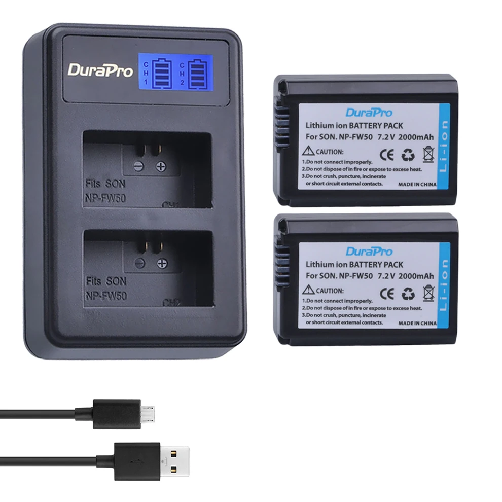 Online 2pc para Sony NP FW50 NP FW50 FW50 batería + LCD cargador para Sony A6000 NEX 7 NEX 5N F3 NEX 3D NEX 3DW NEX 3K NEX 5C alfa 7R II