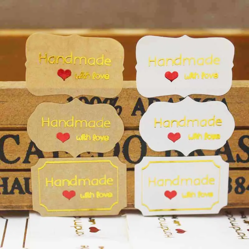 

100pcs Multi styles gold foil label stickers DIY handmade with love sticker labels gold thank you gift /jewlry/cookies labels