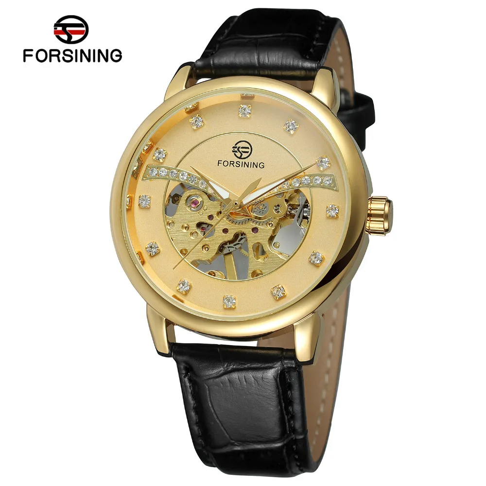 

Forsining Skeleton Watch Mechanical Special Design relojes importados al por mayor Men Watches Luxury Brand Rhinestones Clock