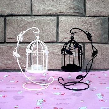 

Fashion Leaves Birdcage Candle Holder Iron Wedding Bird Cage White Black New Year Handing Home Decoration 2017 New Arrived