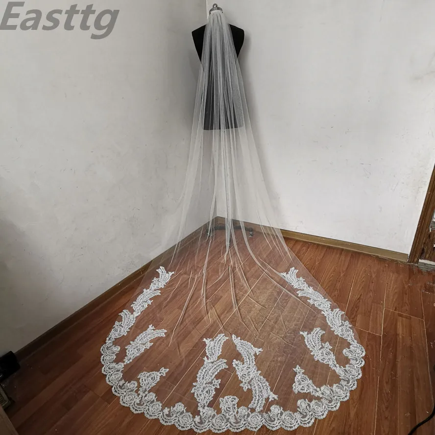 

2019 New 3 Meters One Layer Lace Tulle Long Wedding Veil New White Ivory 3 M Bridal Veils with Comb Velos De Novia