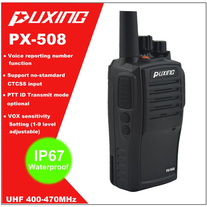 

Hot Sale IP67 Waterproof Walkie Talkie Dust proof Radio Puxing PX-508 UHF 400-470MHz Portable Two-way Radio FM Transceiver