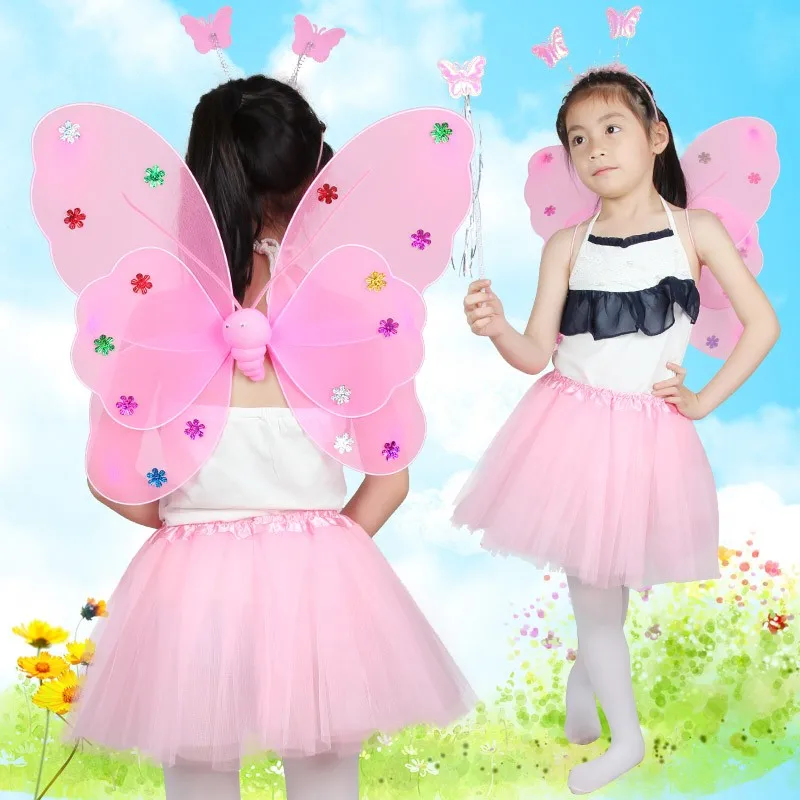 Блесток бабочки Крылья четыре комплекта для детских представлений реквизит костюм одежда свадебные принадлежности для танцевального вечера
