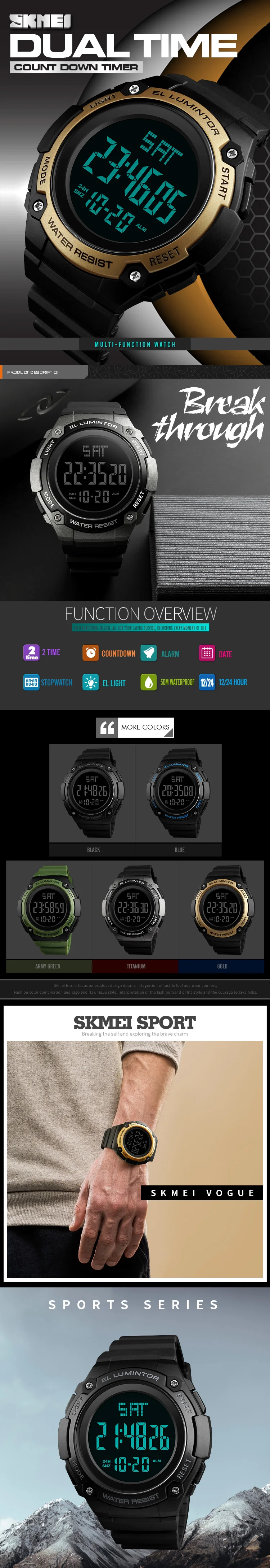 SKMEI открытый спортивные часы мужские лучший бренд цифровые наручные часы Подсветка водостойкие военные электронные часы Relogio Deportivo