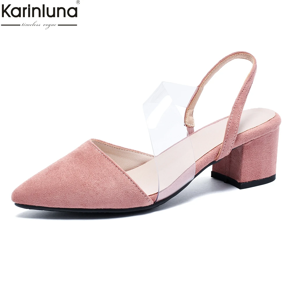 

big size 31-44 PVC pointed toe sandals woman shoes chunky heels wholesale shoes woman sandals female