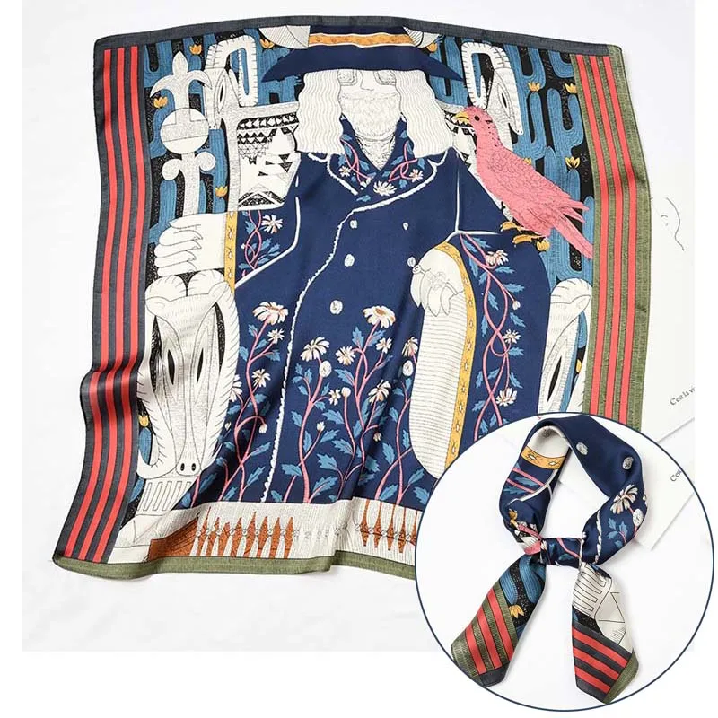 2019 Women square silk scarf Good quality printing satin scarf for business party head hair scarf bag strap neckerchief70X70cm