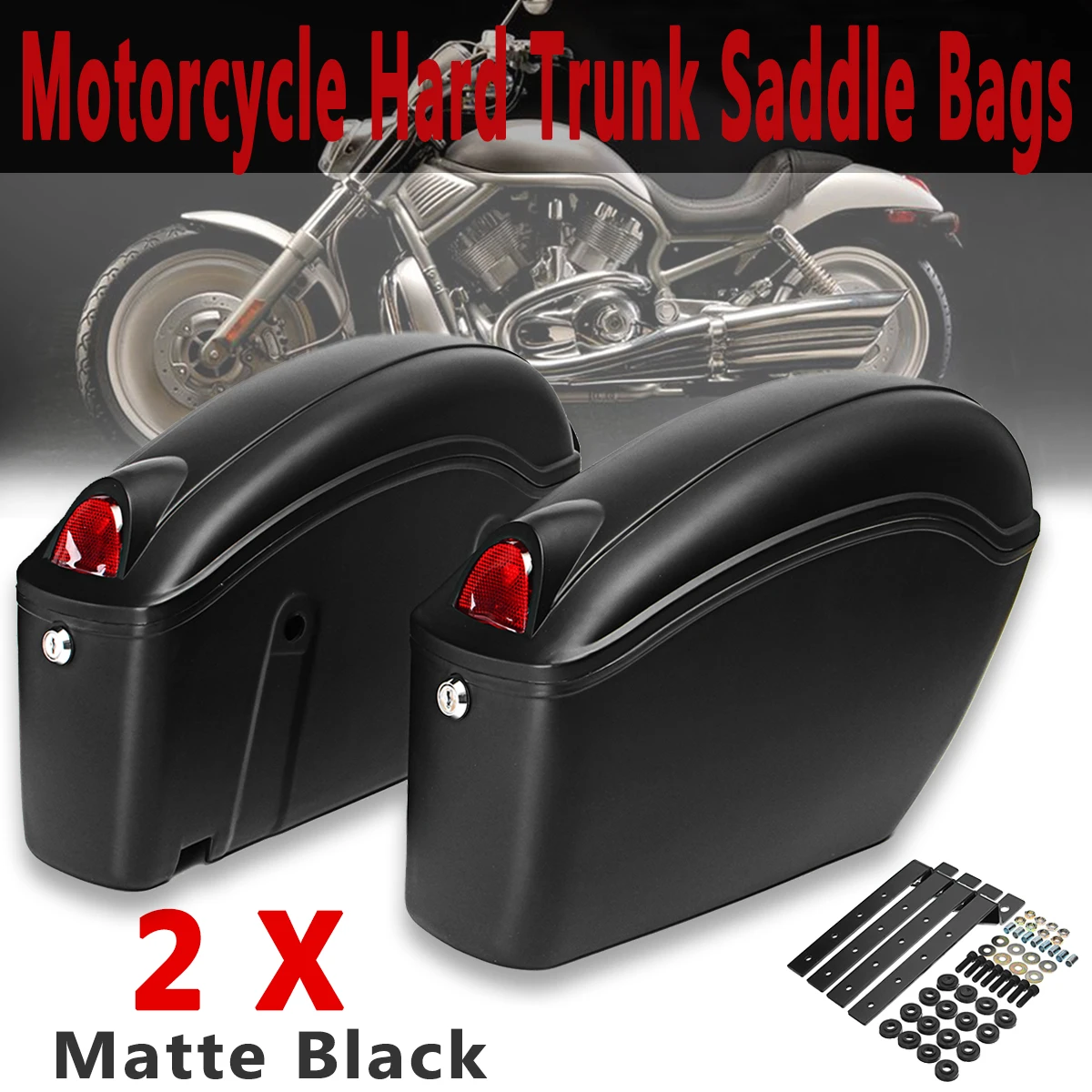 

2Pcs 26L Matte Black Hard Trunk Saddlebags For Harley For Honda for Suzuki for Kawasaki w/Bracket with Installation Accessories