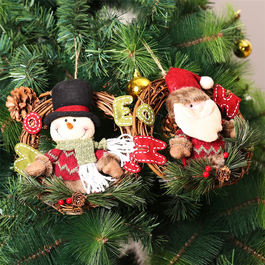 

Santa Snowman Grand Christmas Tree Decorations Xmas Ornament Hanging Tree Wreath Christmas Decorations for Home 23cm*23cm