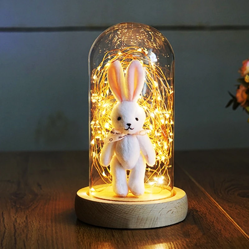 Glass Display Cloche Domes LED Night Lights Table Lamp for Christmas