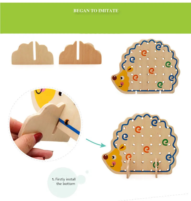 Деревянные игрушки Ежик фрукты резьба бусины ребенок мелкой моторики развития Монтессори развивающие блок игры подарок для детей