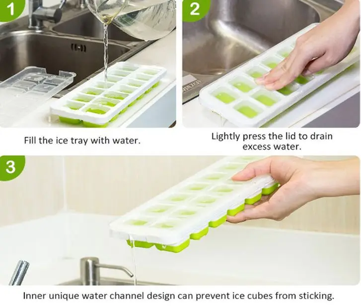 

5pcs/lot 14 Grids Silicone Ice Cube Tray Mold with Clear Cover Summer Ice Cream Maker Mold Molds Ice Cube Mold Ice Plate Non