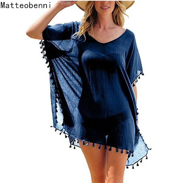 Szyfon pomponem tuniki Beach Wear kobiety strój kąpielowy cover up Lady stroje kąpielowe Beach cover up Beachwear Pareo sukienka plażowa Saida de Szyfon pomponem tuniki Beach Wear kobiety strój kąpielowy cover up Lady stroje kąpielowe Beach cover up Beachwear Pareo sukienka plażowa Saida de