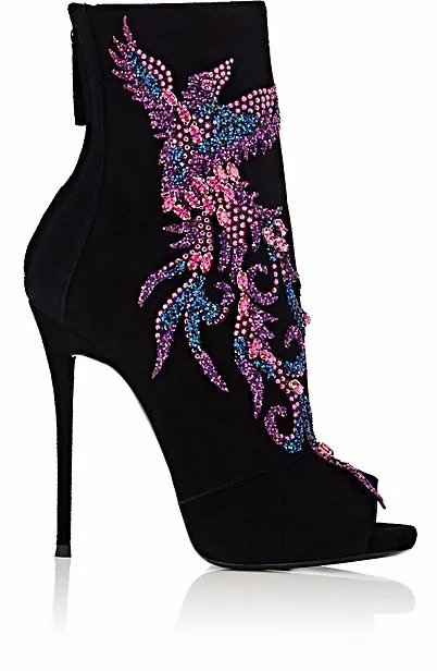 

Colorful Crystal Women High heel Shoes suede leather Hot Selling Zip Black Open Toe Ankle Spring/Autumn Newest Women shoes