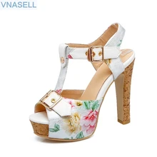 2018 verão sapatos de festa da moda sapatos de salto Alto mulher sandálias fivela sapatos de plataforma de impressão tamanho 32 33-43 46