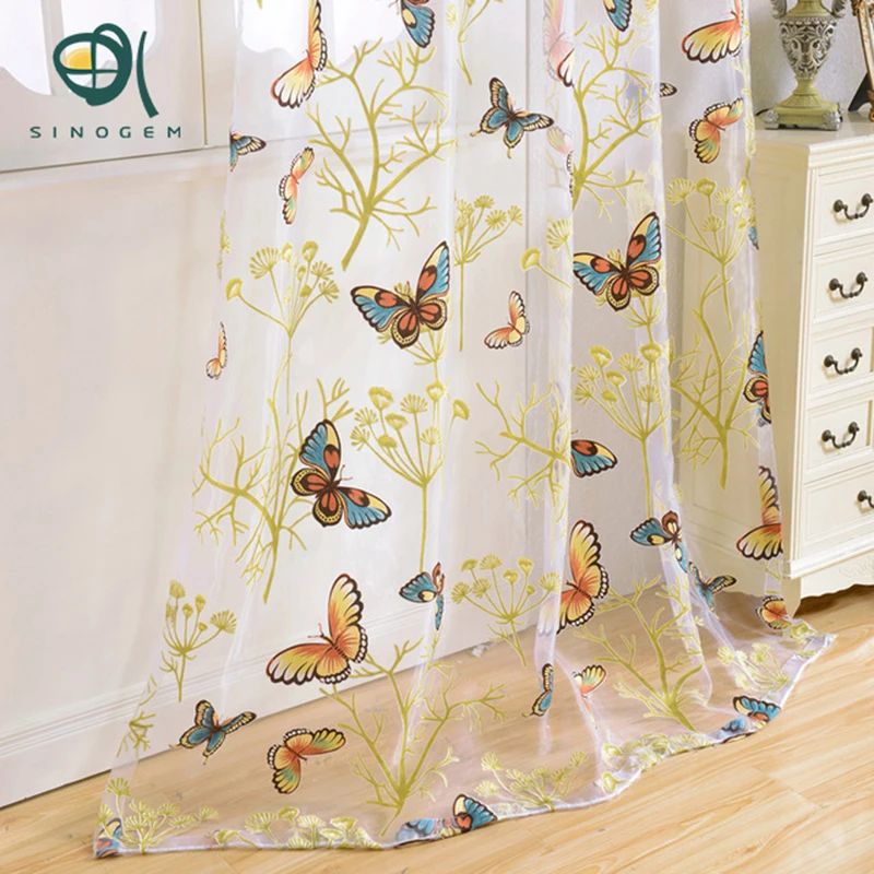 

Sinogem Brand New Butterfly Curtains Tulle Window Curtain for Living Room Bedroom Kitchen Curtains Printed Sheer Voile Curtains