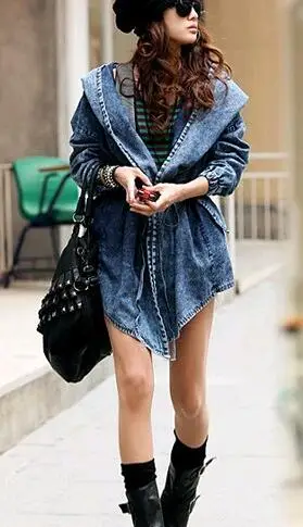 Greatest  Hooded Drawstring Waist Irregular Denim Jacket Cloak 2016 Winter Parkas High-Quality Women Jeans Ch